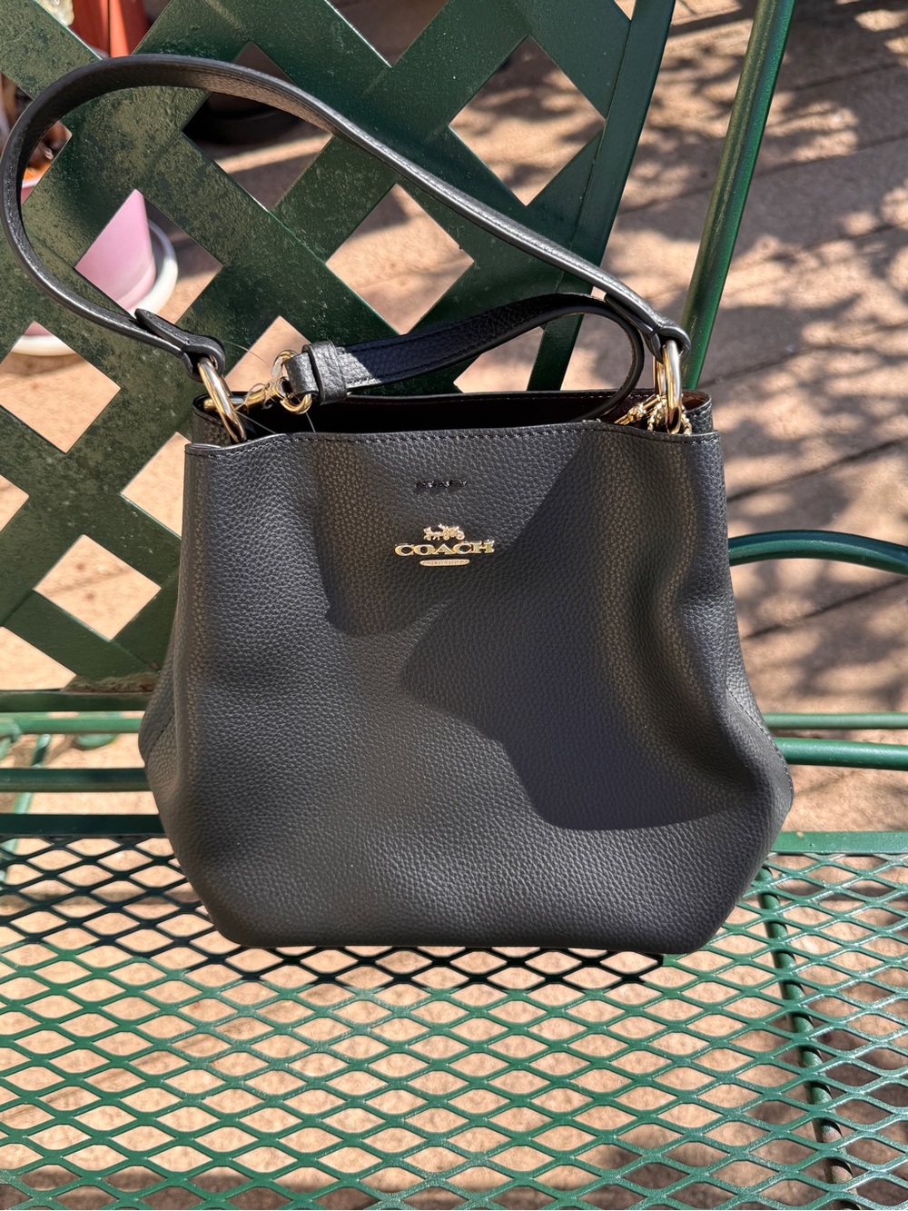 Coach Black Pebbled Leather Shoulder Tote with Gold Logo